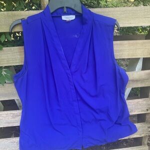 Calvin Klein Blue Sleeveless Blouse with Mandarin Collar